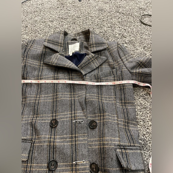 Avec Les Filles Brown Double Breast Plaid Wool Blend Textured Blazer Sz Small - Picture 12 of 13